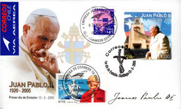 CHILE - SANTLAGO - 2005 - POPE JOHN PAUL II - STAMP - ENVELOPE COVER - SOUVENIR 38 - Papi