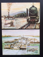 JUGOSLAVIJA 1981 125 YEARS DONAU COMMISSION MAXIMUM CARDS JOEGOSLAVIE JUGOSLAVIA SCHEPEN SHIPS TREINEN TRAINS - Cartes-maximum