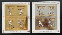 Stamps Minisheets Gold & Silver Football Worldcup Brasil 2014 Congo Imperf. - 2014 – Brésil