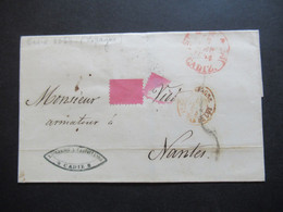 Spanien 1854 Roter Stempel Cadiz Und Roter K2 Espagne Auslandsbrief Faltbrief Nach Nantes - Brieven En Documenten