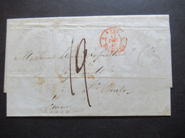 GB 1846 Transit Schiffspost Plymouth - St. Malo Frankreich Rote / Blauer Und Schwarze Stempel!! Faltbrief Mit Inhalt!! - Storia Postale