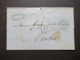 Niederlande 1867 Transit Blauer K2 Pays Bas Auslandsbrief Roter K2 Rotterdam - Nantes Faltbrief Ohne Inhalt - Cartas & Documentos