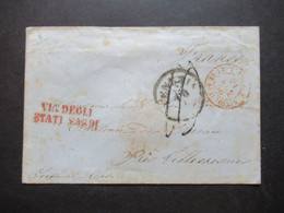 Italien 1856 Roter L2 Via Decli Stati Sardi Und Stempel Venezia + Weitere Stempel Auslandsbrief Nach Frankreich! - Sardinien