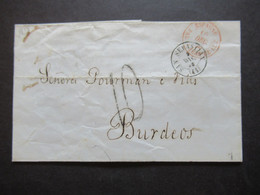 Spanien 1858 Roter Stempel K2 Espagne Und Schwarzer K2 San Sebastian Faltbrief Ohne Inhalt Nach Burdeos Philippinen - Storia Postale