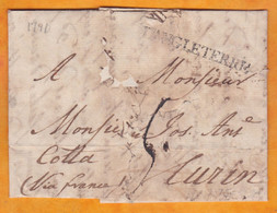 1790 - KGIII - Lettre Pliée Avec Corresp En Français De London Londres Vers TORINO, Turin, Sardaigne  - VIA  France - ...-1840 Vorläufer