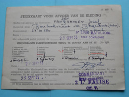 STEEKKAART Voor AFVOER Van De KLEDING > 1955 ( Zie Scans ) Van Den Brande Jozef 54.10280 ! - Dokumente