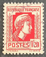FRA0638U - Gouvernement Provisoire - Série D'Alger - Marianne D'Alger - 1.20 F Used Stamp - 1944 - France YT 638 - 1944 Coq Et Maríanne D'Alger