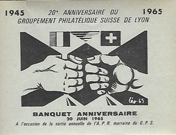 Ticket Billet - 1945 1965 - 20ème Anniversaire  Groupement Philatélique Suisse De Lyon Banquet Anniversaire 20 Juin 1965 - Tickets D'entrée