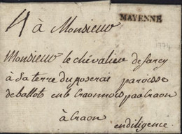 Maine 51 Cachet Mayenne Noir Lenain N°2 22,5X3  Taxe Manuscrite 4 Pour Craon En Diligence Texte 22 MAI 1774 - 1701-1800: Voorlopers XVIII