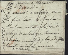 Aisne Marque Postale 2 VERVINS 32X11 24 DEC 1814 Lettre De Montcornet Manuscrit Paris à Clermont Ferrand Taxe 5 - 1801-1848: Vorläufer XIX