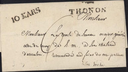 Haute Savoie 74 Marque Postale Thonon Tampon 10 MARS Pour Comte De Sonnar Major Général Aide De Camp De S.M. Sarde - 1801-1848: Vorläufer XIX