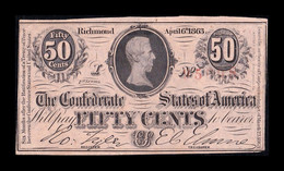 Estados Unidos United States 50 Cents 1863 Pick 56 Confederate States Of America Richmond - Devise De La Confédération (1861-1864)