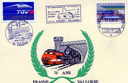 FRASNE VALLORBE 75 ANS DE LA LIGNE 23 JUIN 1990 BEAU CACHETS FRANCE ET SUISSE TGV - Other Municipalities