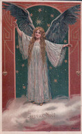 Mailick Alfred Illustrateur, Joyeux Noël, Ange Et Ciel étoilé, Litho Gaufrée (23.12.1908) - Mailick, Alfred