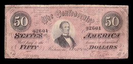Estados Unidos United States 50 Dollars 1864 Pick 70 Confederate States Of America Richmond - Valuta Della Confederazione (1861-1864)
