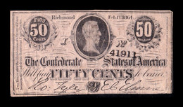 Estados Unidos United States 50 Cents 1864 Pick 64a 1º Series Confederate States Of America Richmond - Valuta Van De Bondsstaat (1861-1864)