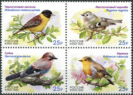 Russia 2022. Fauna Of Russia. Songbirds (MNH OG) Block Of 4 Stamps - Nuovi