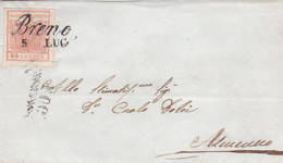 Lombardy-Venetia - Y&T 3 15c On Cover From Breno To Almenno - 5 July 1852 - Lombardo-Vénétie