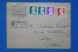 N29 MONACO BELLE LETTRE MINISTERE ETAT RECOM.1947 POUR  ALGER ALGERIE +  ARCH.  DERDERIAN+  AFFRANCH. PLAISANT - Storia Postale