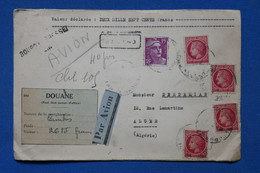 N29 FRANCE  BELLE LETTRE VALEUR DECLAREE 1945 BOURG. BRESSE A  ALGER ALGERIE +  ARCH.  DERDERIAN+DOUANE +PAS COURANT - 1945-47 Cérès De Mazelin