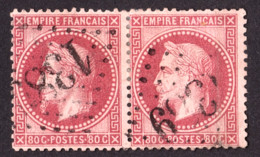 France - Paire Napoléon III Lauré N° 32 Rose Foncé - Oblitération GC 1389 Embrun (Htes Alpes) - 1863-1870 Napoleon III With Laurels