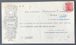 Belgique COB N°138 Sur RECU, Cachet De Fortune 1919 BRUSSEL 1A BRUXELLES - (A1651) - Fortune Cancels (1919)