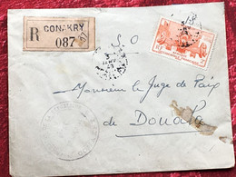 1948 Conakry Guinée AOF-☛Douala Cameroun (ex-colonie Protectorat France)Timbre Poste Aérienne Lettre Recommandé Document - Cartas & Documentos