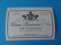 Etiquette De Vin Puligny Montrachet 1er Cru Les Folatières Domaine Leflaive - Bourgogne