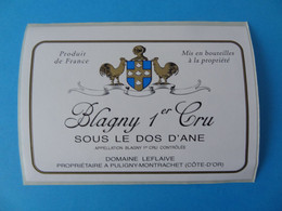 Etiquette De Vin Blagny 1er Cru Sous Le Dos D'Ane Domaine Leflaive - Bourgogne