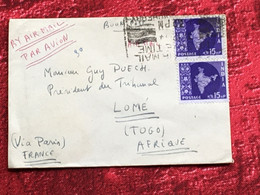 Inde Dominion-☛Lomé Togo Via Paris  Timbre Poste Aérienne Asie Lettre Mignonnette Document - Covers & Documents