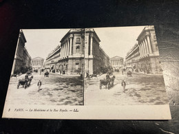 Paris RARE Carte Postale Stéréo LaMadeleine Et La Rue Royale - Stereoscopische Kaarten
