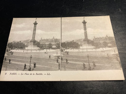 Paris RARE Carte Postale Stéréo Place De La Bastille - Stereoscopische Kaarten
