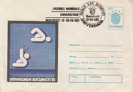 W1987- WATER POLO, WORLD UNIVERSITY GAMES, SPORTS, COVER STATIONERY, 1981, ROMANIA - Wasserball