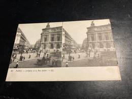 Paris RARE Carte Postale Stéréo L’Opera Et La Rue Auber - Stereoscope Cards