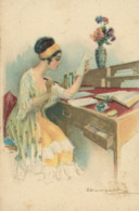 S. Bompard - Jeune Femme à Son Bureau - Art Nouveau - Erotisme - Bompard, S.