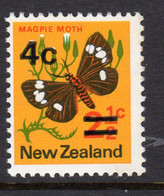 New Zealand 1971 4c On 2½c Butterfly Surcharge, MNH, SG 957 (A) - Nuevos