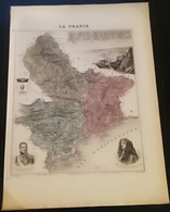 Carte Département Ancienne Des Alpes-Maritimes (06) Prêt à Encadrer Avec Son Support Carton - 25,2 Cm X 35,1 Cm Nice - Cartes Géographiques