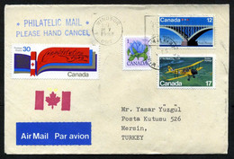 Canada, Sc 904, 737, 916 De Havilland DH.82C Tiger Moth, Aircraft, Bridge | Windsor 1982 Air Mail Cover Used To Turkey - Storia Postale