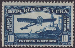 1914-165 CUBA REPUBLICA 1914 10c SPECIAL DELIVERY AVION AIRPLANE MORANE ORIGINAL GUM. - Unused Stamps