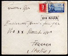 ALBANIA 17 4 1941 POSTA AEREA AIR MAIL DA TIRANA PER FERRARA LETTERA RACCOMANDATA REGISTERED LETTER - Albania