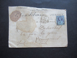 GB 1895 Jubilee Nr.89 EF Umschlag Jersey Kanalinsel Stempel Granville Franche Paquebot / Erst In Frankreich Abgestempelt - Covers & Documents
