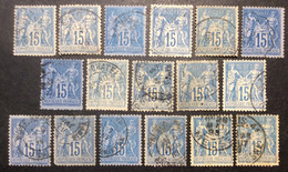 S941 Lot 17 Sage 90 101 15c Bleu Oblitéré Nuances De Couleur - 1876-1898 Sage (Type II)