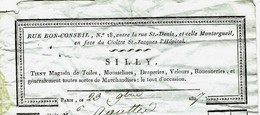 1807 FACTURE SILLY Rue Du Bon Conseil Paris Toiles Mousselines Draperies ETC .. Pour Agutte VOIR SCANS - 1800 – 1899