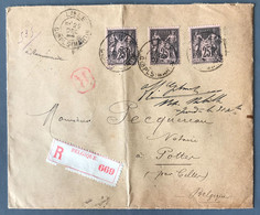 France N°97 (x3) Sur Enveloppe Recommandée De Lille 29.12.1894 Pour Pottes, Belgique - (A1717) - 1877-1920: Période Semi Moderne