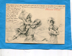 Mode- 2 Femmes Avec Grand Chapeau-illustrée En Bataille De Neige-voyagé 1905 Cachet Convoyeur - Mode