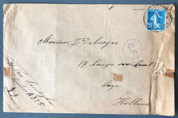 France N°140 Sur Enveloppe TAD POSTE MILITAIRE BELGIQUE 1917 + Censure Pour La Haye, Hollande - (A1720) - 1877-1920: Période Semi Moderne