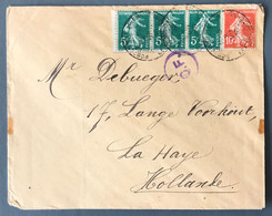 France N°137 (x3) Et 138 Sur Enveloppe TAD POSTE MILITAIRE BELGIQUE 1916 + Censure Pour La Haye, Hollande - (A1725) - 1877-1920: Période Semi Moderne