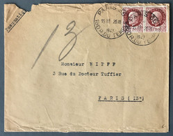 France N°517 (x2) Sur Enveloppe Par Pneumatique 1943 - (A1782) - 1921-1960: Modern Tijdperk