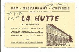 79.165/ MAZIERES EN GATINE - Carte De Visite Bar Restaurant La Hutte - Mazieres En Gatine