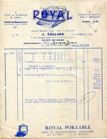 FACTURE.SAINT ETIENNE.FOURNITURE DE BUREAU.MACHINE A ECRIRE ROYAL J.COLLARD AGENT POUR LA LOIRE & LA HAUTE LOIRE. - Imprimerie & Papeterie